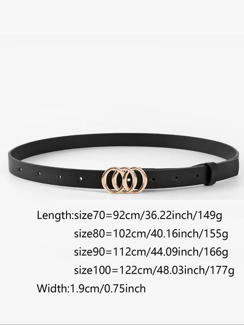 3 Piece Women'S Solid Color Skinny Belts Set, Casual round Detail PU Leather Durable Belts