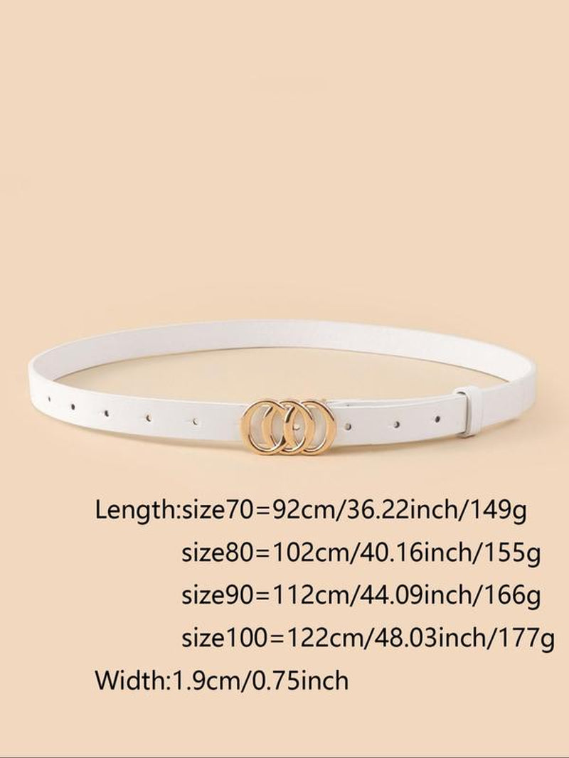 3 Piece Women'S Solid Color Skinny Belts Set, Casual round Detail PU Leather Durable Belts
